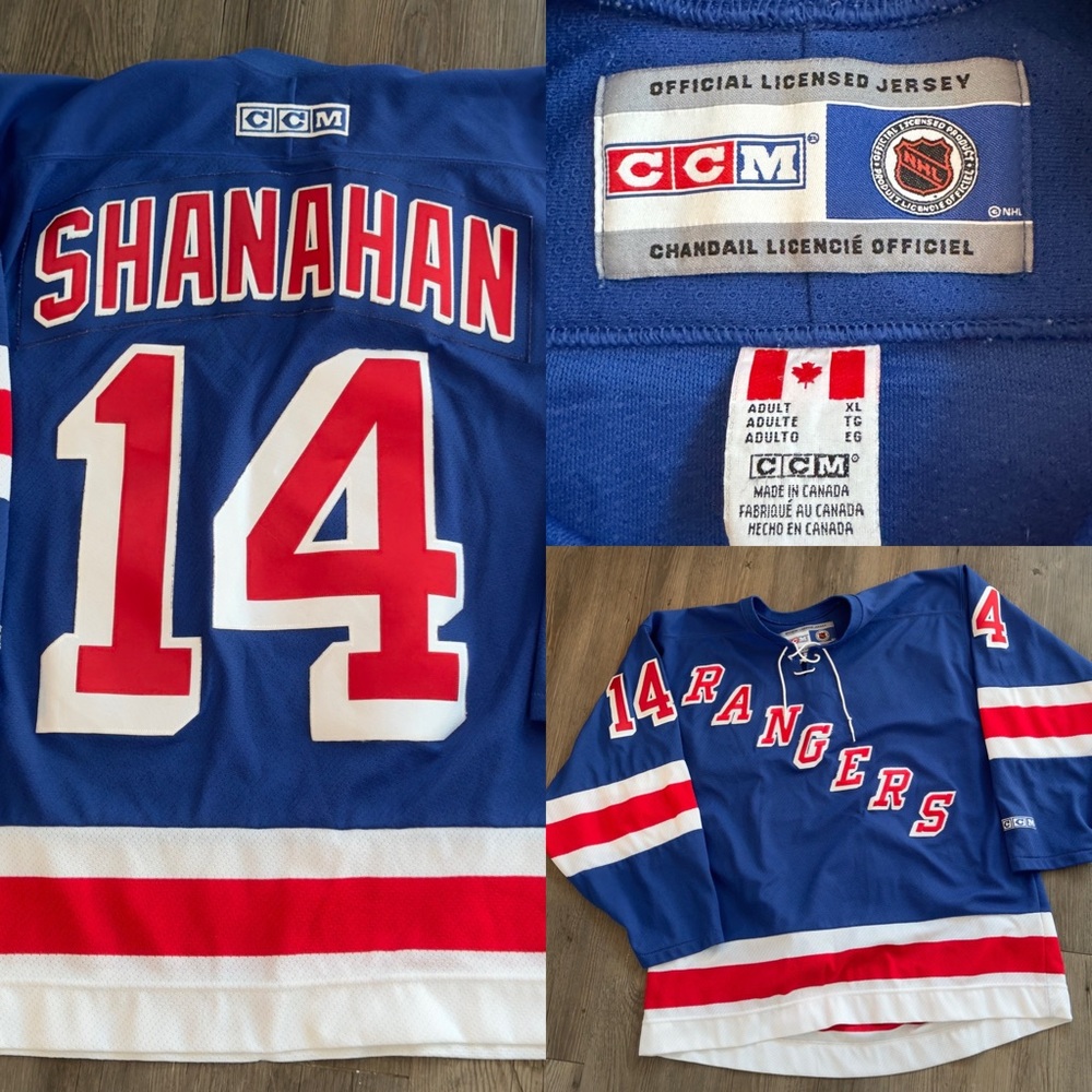 COPY - NEW/MINT COND. RARE/VINTAGE CCM SHANAHAN NY RANGERS JERSEY(XL) Value: PR…